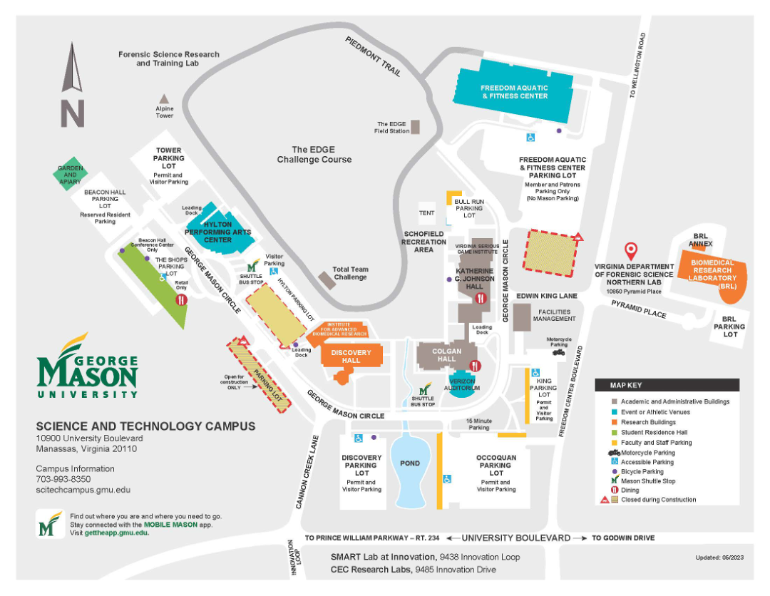 Map to Colgan Hall, George Mason University, Manassas Virginia Campus